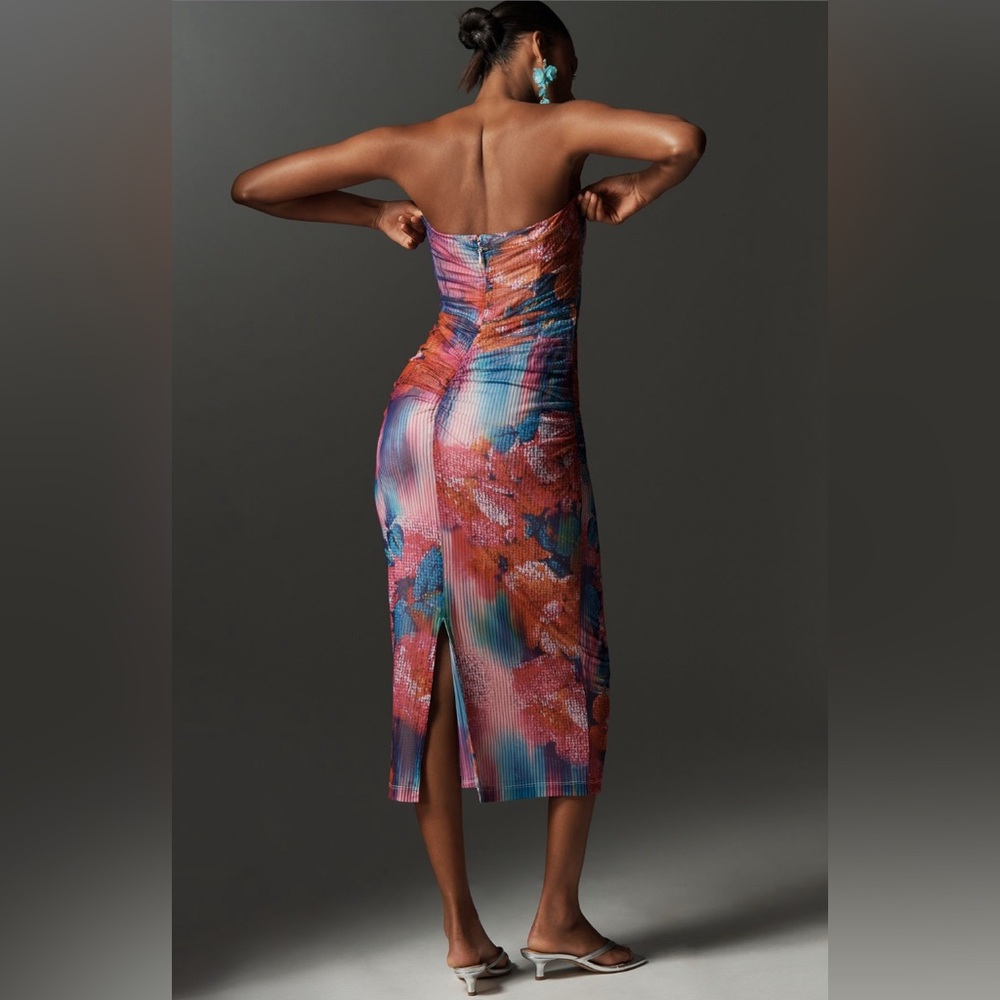 ✨ Anthropologie Soleil Slim Strapless Ruched Mesh Dress Sz XL - Picture 2 of 10